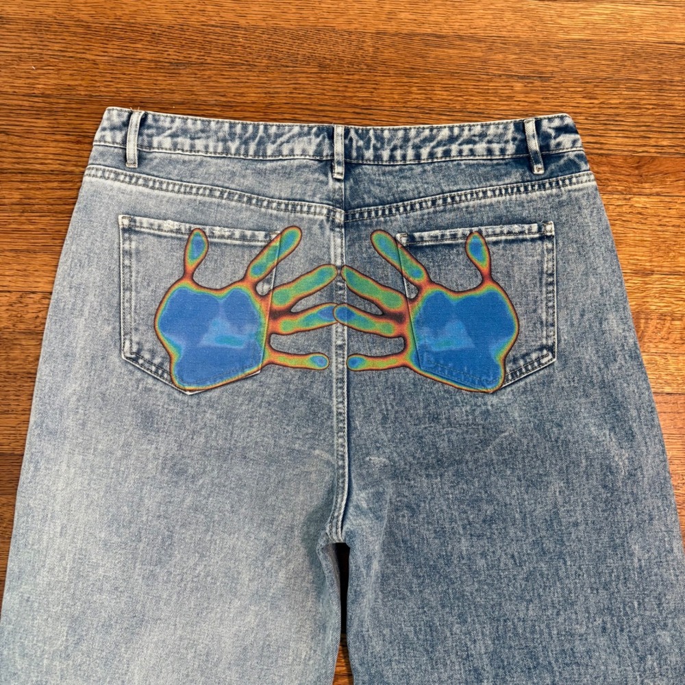 Acid‎ Wash Ripped Distressed Wide Leg Jeans Relaxed Fit Denim Fashion Pants XXL - Picture 9 of 11
